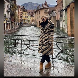 Free People Unreal Fur Bengal Kiss Coat in Tiger Stripe